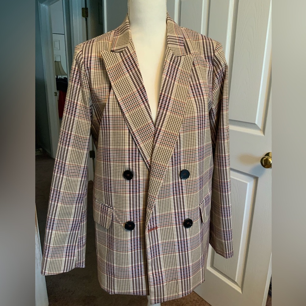 Anna Grace Plaid Blazer - Cream and Purple